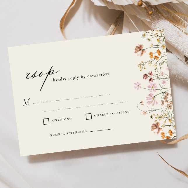 Invitación Wildflower Beige Boho Garden Wedding RSVP (Subido por el creador)