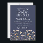 Invitación Wildflower Beige Bridal Shower<br><div class="desc">Muted Colorful Botanical Simple Watercolor Wildflower Boho Bridal Shower Invitation. Perfect for spring through autumn celebrations, this minimalist boho design features a rich navy blue background on both sides for a bold, elegant, and timeless look. A delicate border of muted wildflowers sits along the bottom, with gentle blooms like poppies...</div>