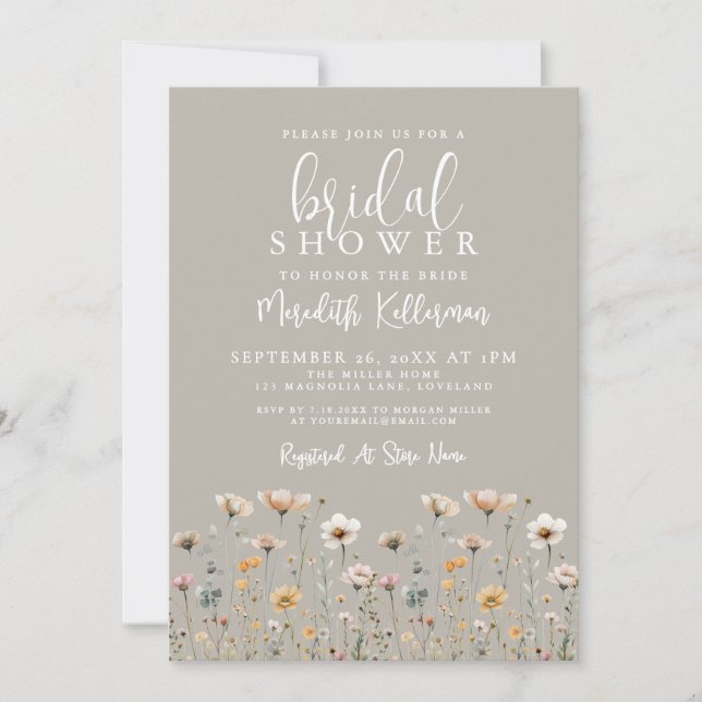 Invitación Wildflower Beige Bridal Shower (Anverso)