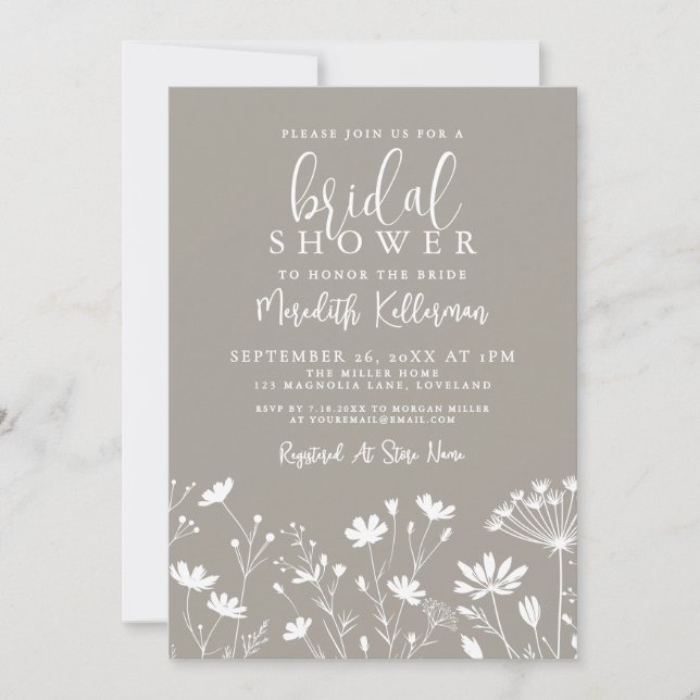 Invitación Wildflower Beige Bridal Shower (Anverso)