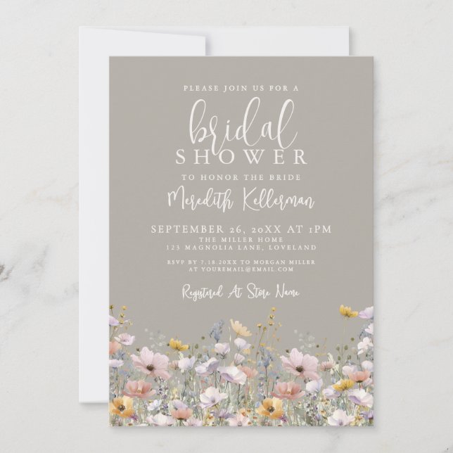 Invitación Wildflower Beige Bridal Shower (Anverso)
