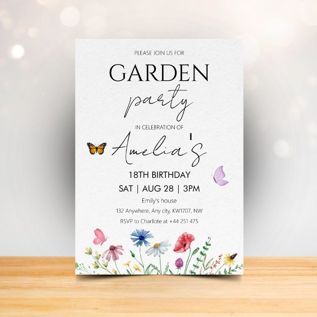 Invitación Wildflower Birthday Garden Party Pink Butterflies (Subido por el creador)