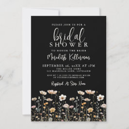 Invitación Wildflower Black Elegant Bridal Shower