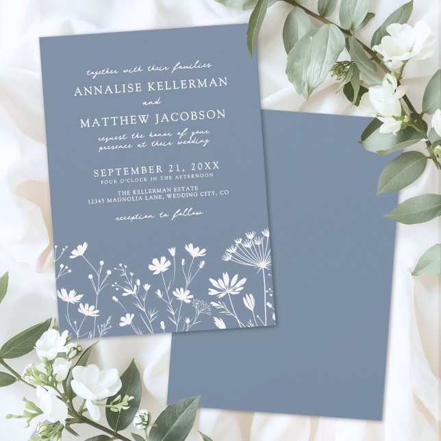 Invitación Wildflower Blue Wedding (Wildflower Blue Wedding Invitation)