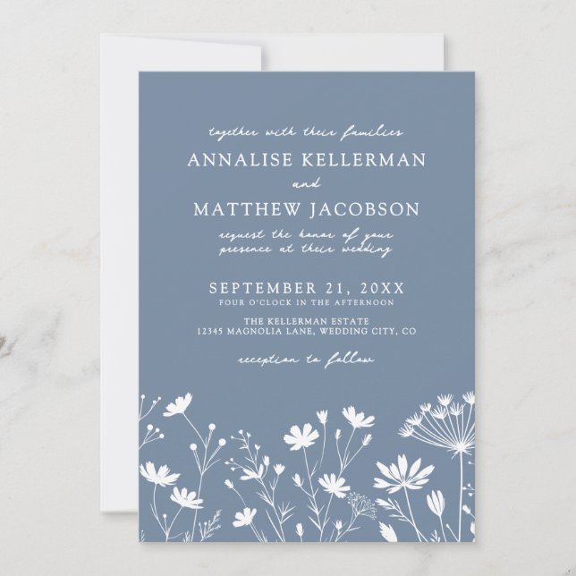 Invitación Wildflower Blue Wedding (Anverso)