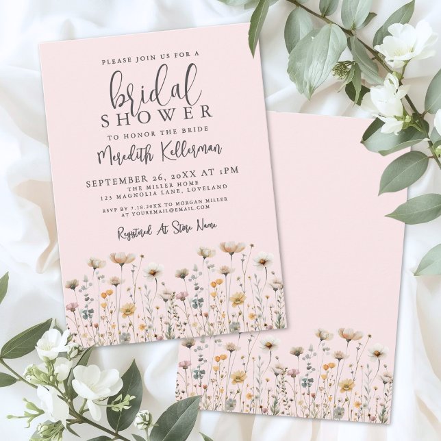 Invitación Wildflower Blush Pink Bridal Shower (Wildflower Blush Pink Bridal Shower Invitation)