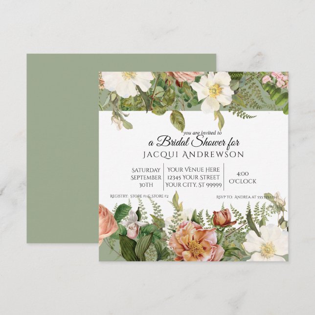 Invitación Wildflower Blush Pink Roses Floral Bridal Shower (Anverso / Reverso)