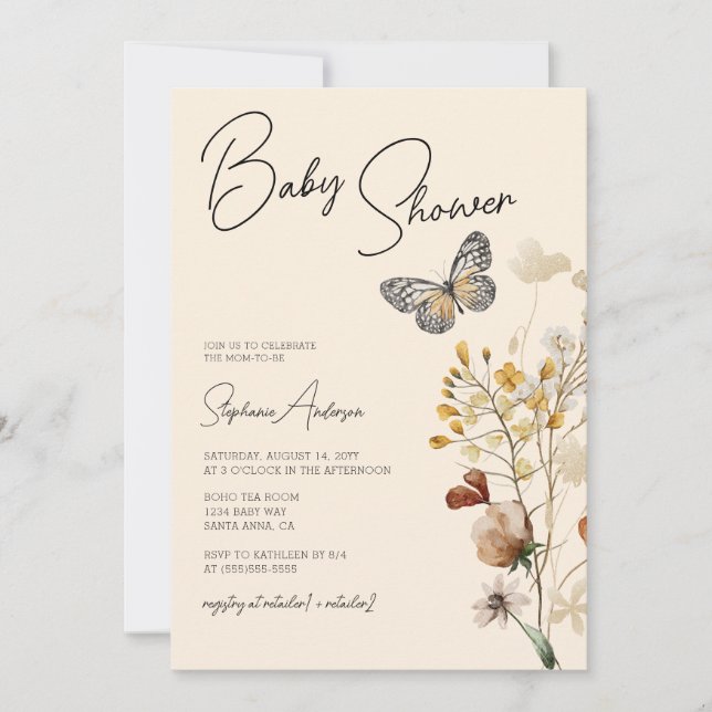 Invitación Wildflower Boho Baby Shower (Anverso)