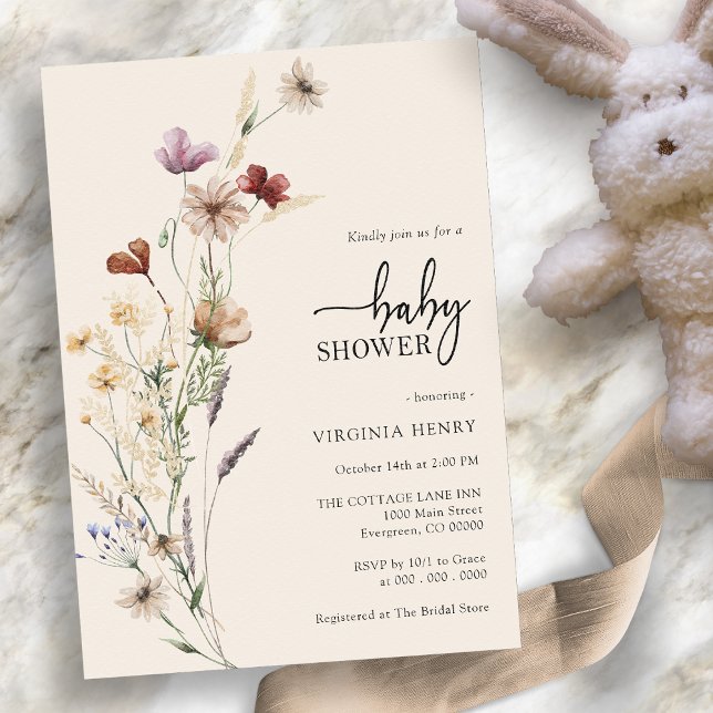 Invitación Wildflower Boho Baby Shower (Elegant Wildflower Boho Baby Shower Invitation by Painted Paperie
)