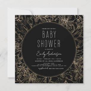 Invitación Wildflower Boho Baby Shower Black Modern