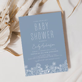 Invitación Wildflower Boho Baby Shower Dusty Blue Elegant