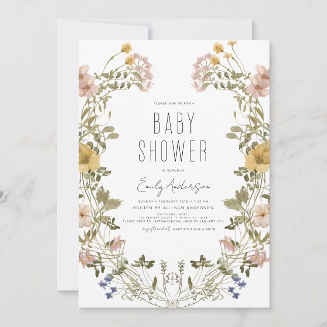 Invitación Wildflower Boho Baby Shower Elegant Invitat Modern (Anverso)