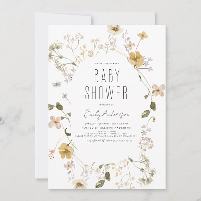 Invitación Wildflower Boho Baby Shower Elegant Modern (Anverso)