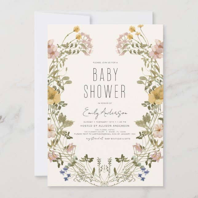 Invitación Wildflower Boho Baby Shower Elegant Modern (Anverso)