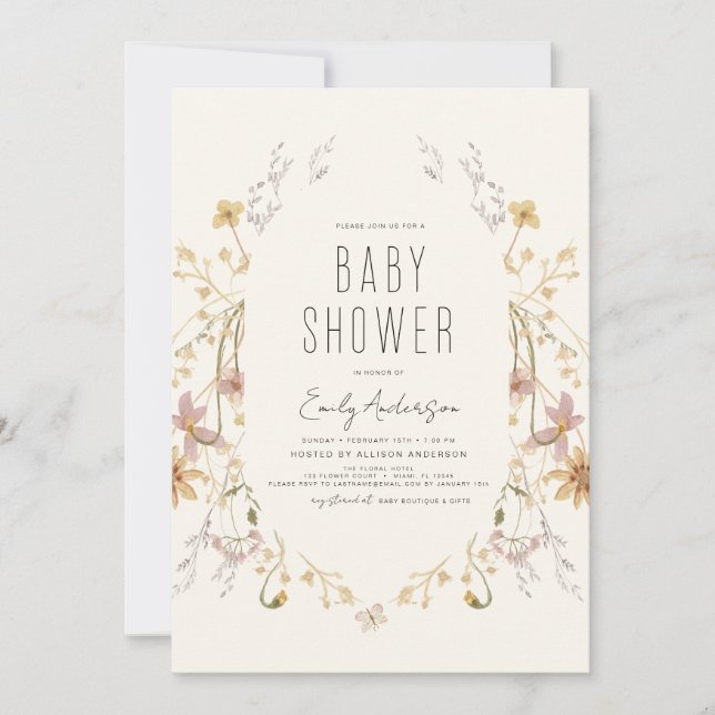 Invitación Wildflower Boho Baby Shower Elegant Modern (Anverso)