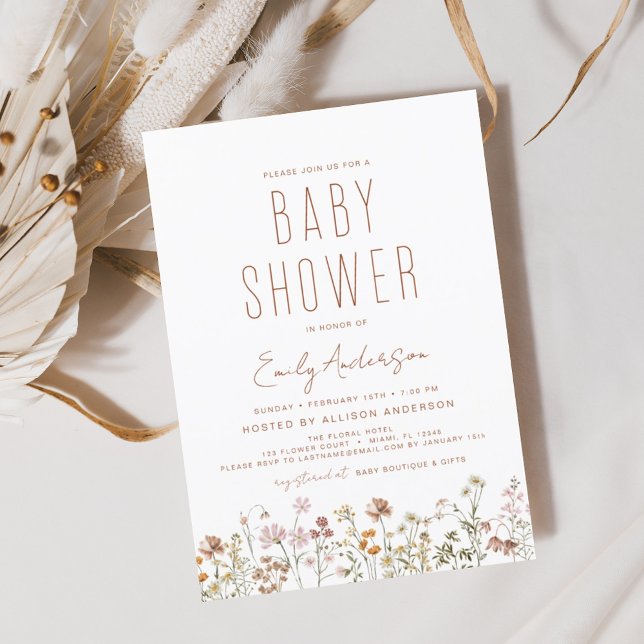 Invitación Wildflower Boho Baby Shower Elegant Modern (Subido por el creador)