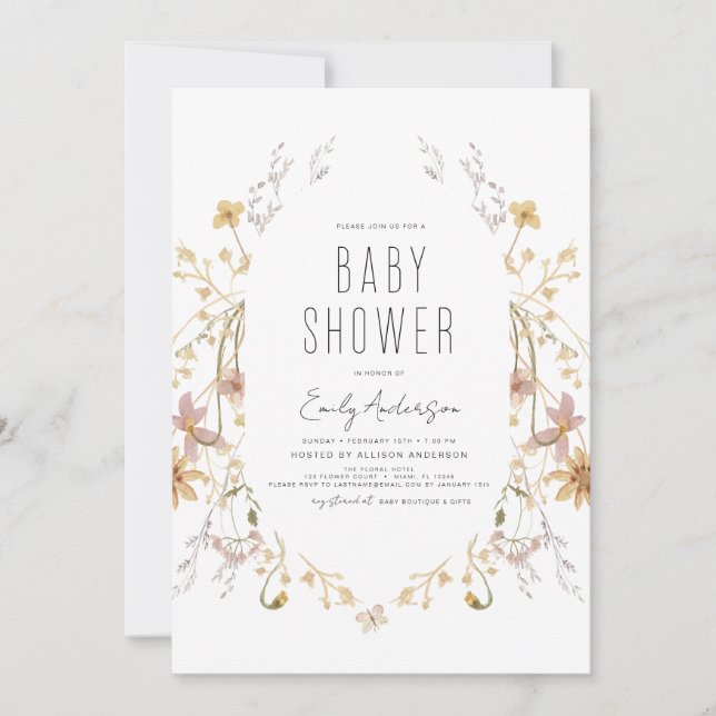Invitación Wildflower Boho Baby Shower Elegant Modern (Anverso)