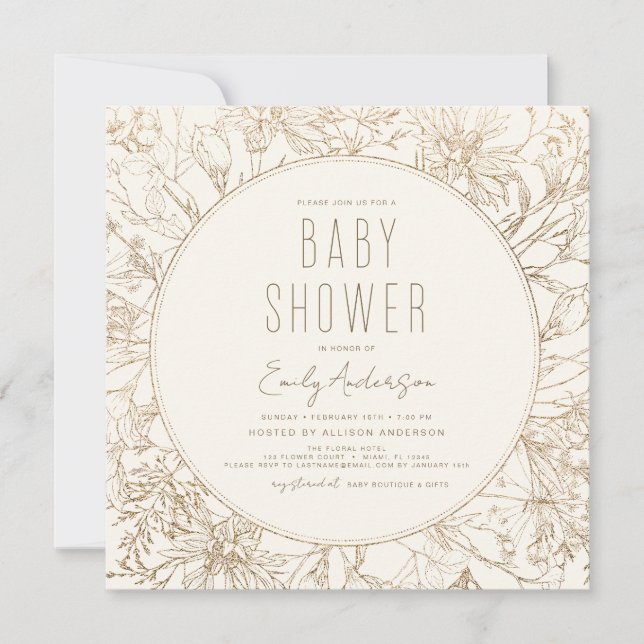 Invitación Wildflower Boho Baby Shower Gold Modern (Anverso)