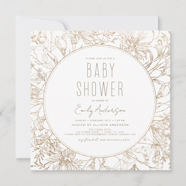 Invitación Wildflower Boho Baby Shower Gold Modern (Anverso)