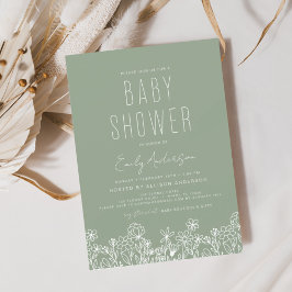 Invitación Wildflower Boho Baby Shower Sage Green Modern