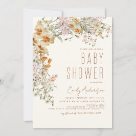 Invitación Wildflower Boho Baby Shower Terracotta Modern