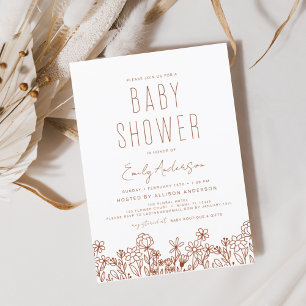 Invitación Wildflower Boho Baby Shower Terracotta Modern
