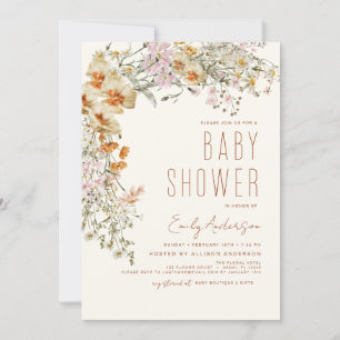 Invitación Wildflower Boho Baby Shower Terracotta Modern