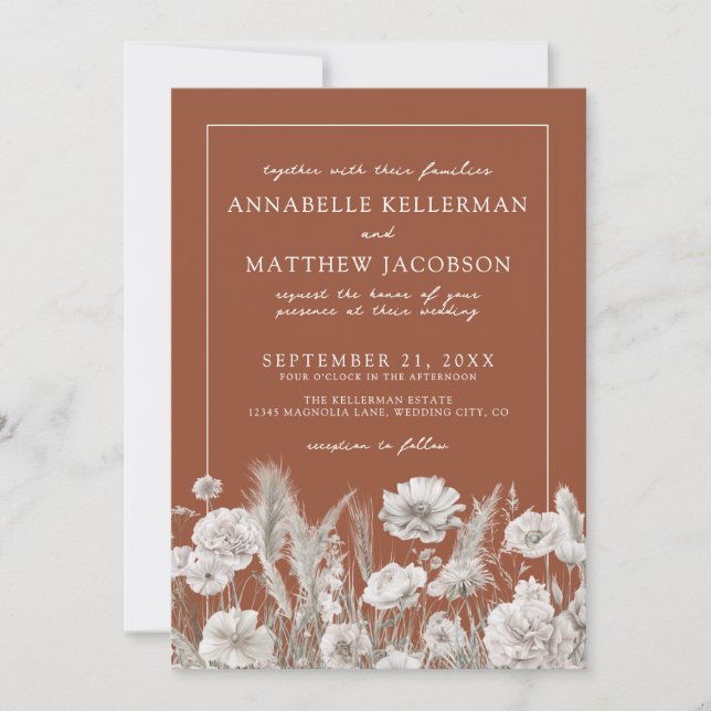 Invitación Wildflower Boho Burnt Orange Wedding (Anverso)