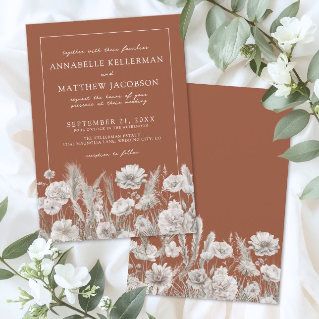 Invitación Wildflower Boho Burnt Orange Wedding (Wildflower Boho Burnt Orange Wedding Invitation )