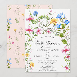 Invitación Wildflower Boho Chica Baby Shower Watercolor