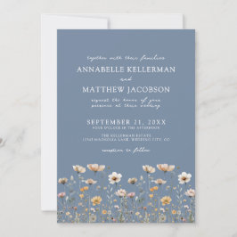 Invitación Wildflower Boho Floral Blue Wedding