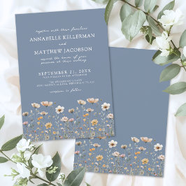 Invitación Wildflower Boho Floral Blue Wedding