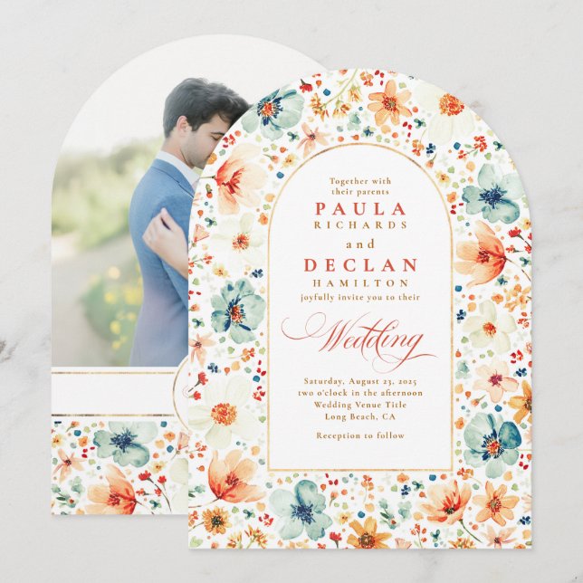 Invitación Wildflower Boho Floral Garden Wedding Arch Photo (Anverso / Reverso)