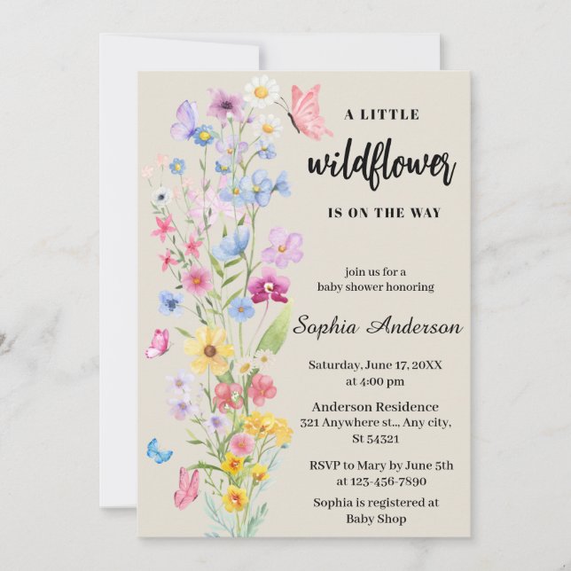 Invitación Wildflower Boho Floral Neutral Baby Shower (Anverso)