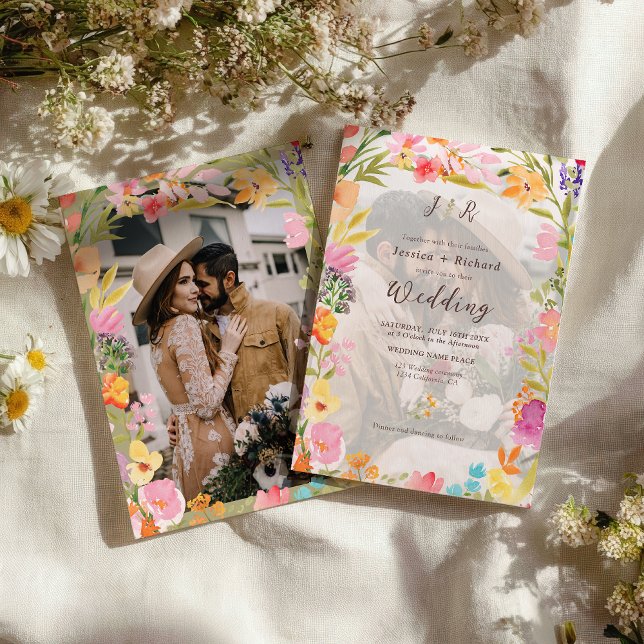Invitación Wildflower Boho garden summer floral photo wedding (Wildflower Boho garden summer floral photo wedding Invitation)
