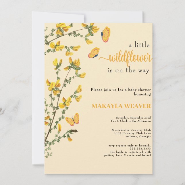 Invitación Wildflower Boho mariposa Baby Shower (Anverso)