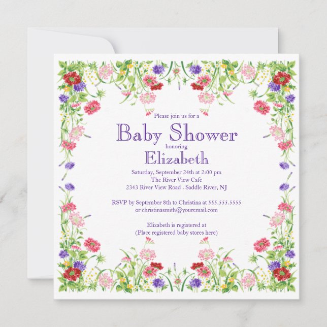 Invitación Wildflower bonito Baby Shower floral de la (Anverso)