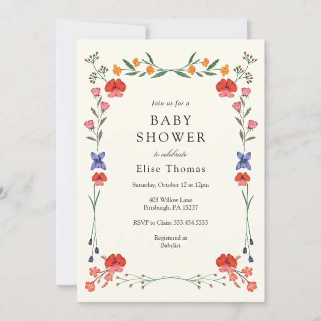 Invitación Wildflower Botanic Garden Baby Shower (Anverso)