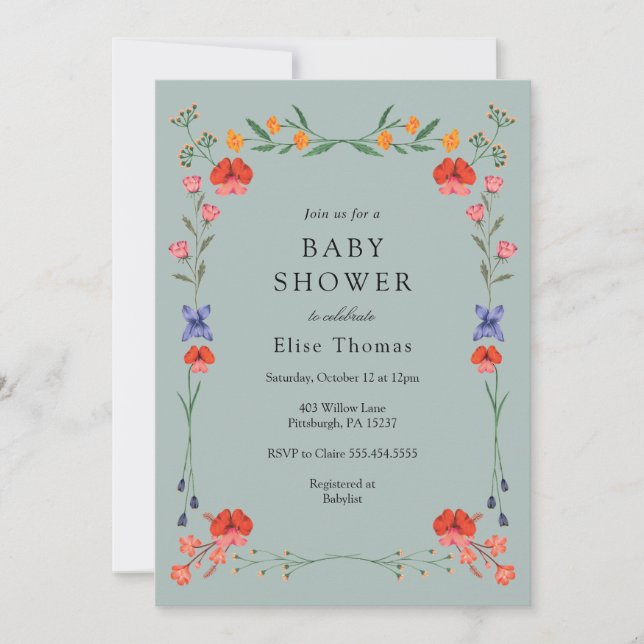 Invitación Wildflower Botanic Garden Baby Shower (Anverso)