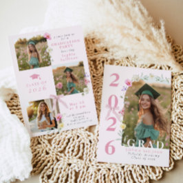 Invitación Wildflower Bow Graduation party Photo Collage