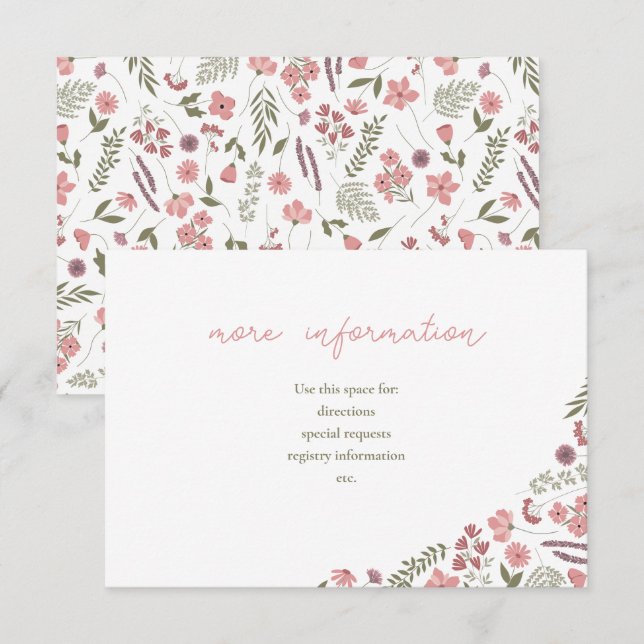 Invitación wildflower bridal shower invitation insert - pink (Anverso / Reverso)