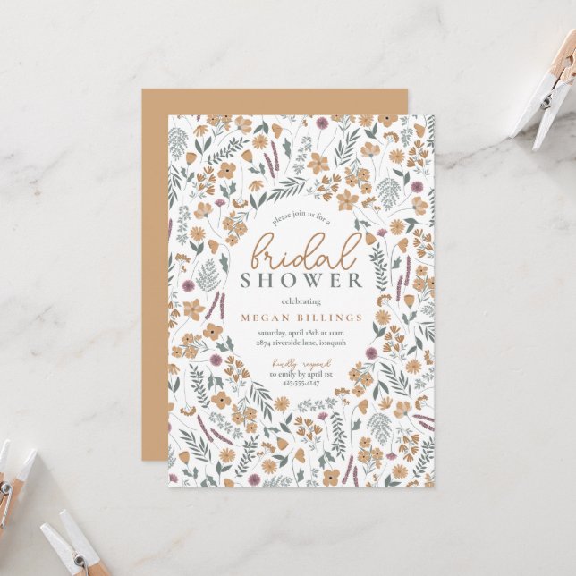 Invitación wildflower bridal shower invitation - orange (Anverso/Reverso In Situ)
