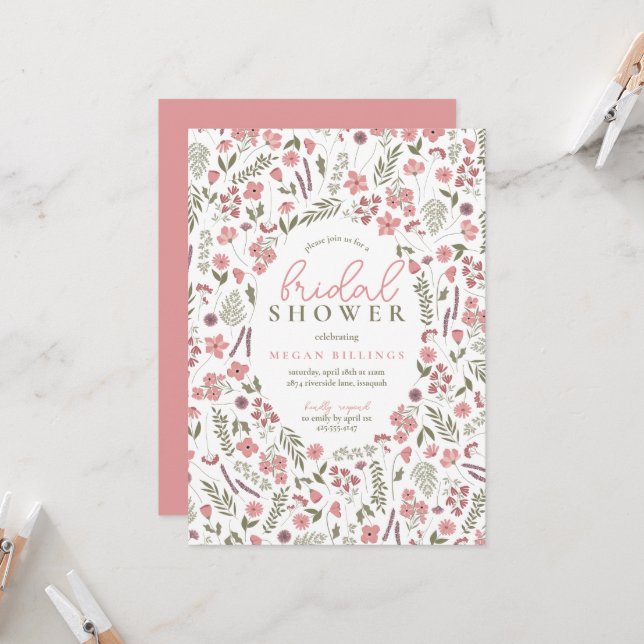 Invitación wildflower bridal shower invitation - pink (Anverso/Reverso In Situ)