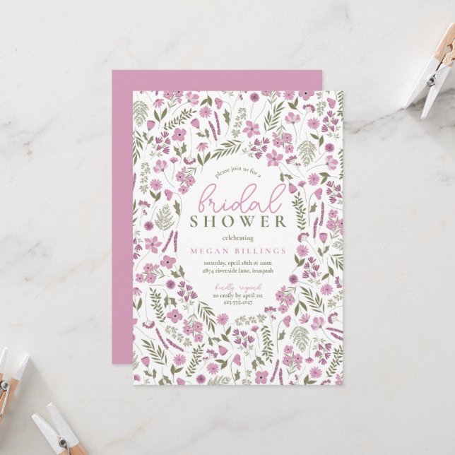 Invitación wildflower bridal shower invitation - purple (Anverso/Reverso In Situ)