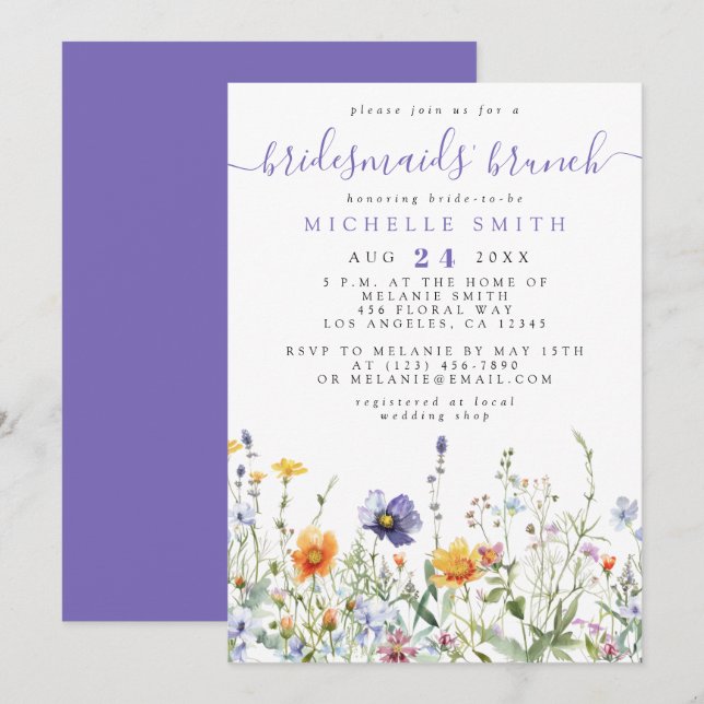 Invitación Wildflower Bridesmaids Brunch (Anverso / Reverso)