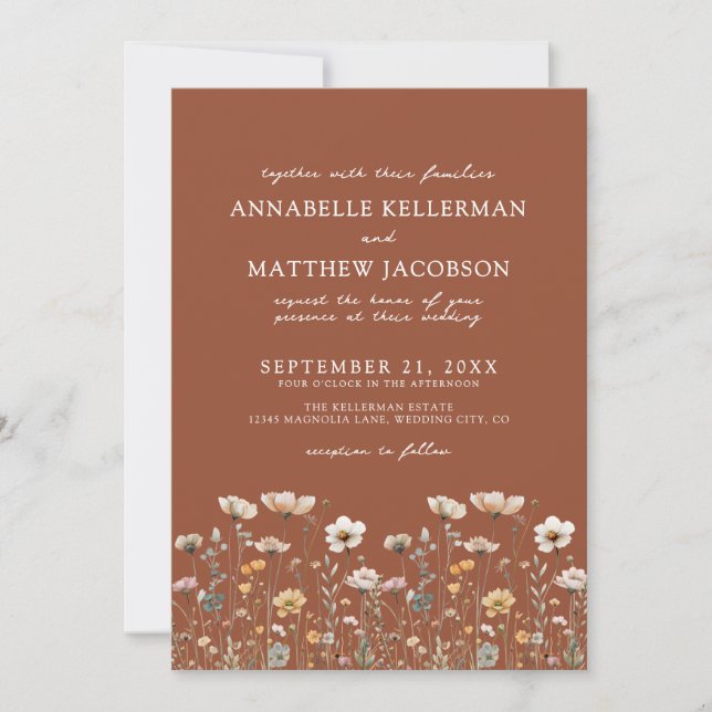 Invitación Wildflower Burnt Orange Floral Wedding (Anverso)