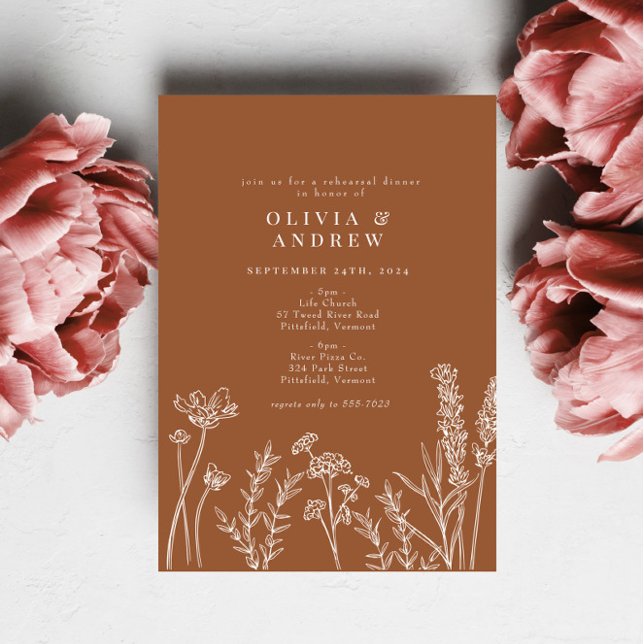 Invitación Wildflower Burnt Orange Rehearsal Dinner (Subido por el creador)