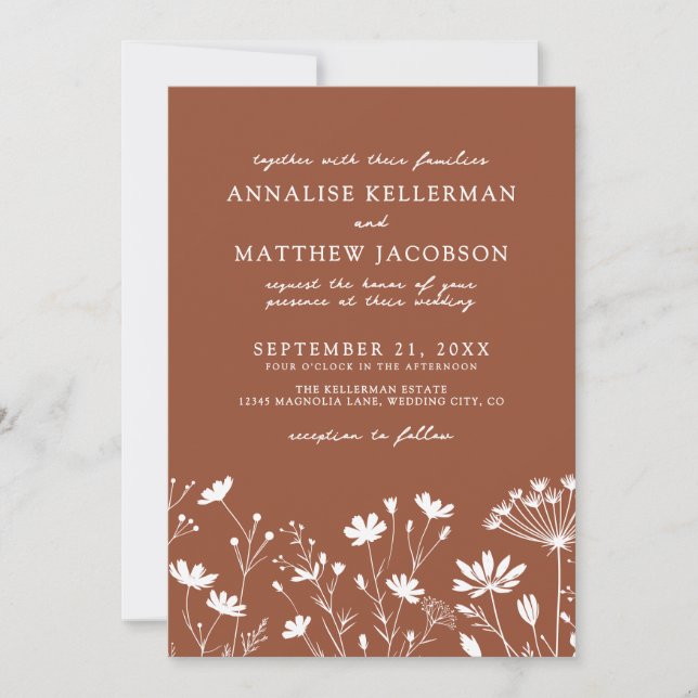 Invitación Wildflower Burnt Orange Wedding (Anverso)