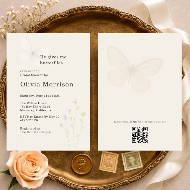 Invitación Wildflower Butterflies QR Code Bridal Shower (Subido por el creador)