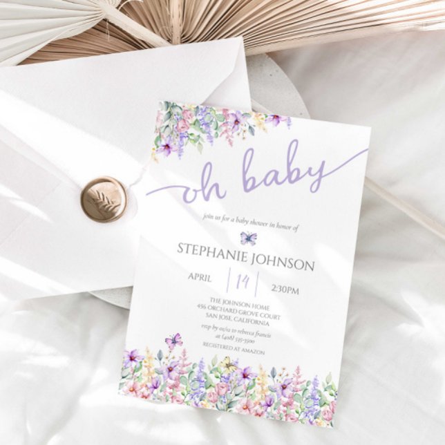 Invitación Wildflower Butterfly Garden Lavender Baby Shower (Subido por el creador)